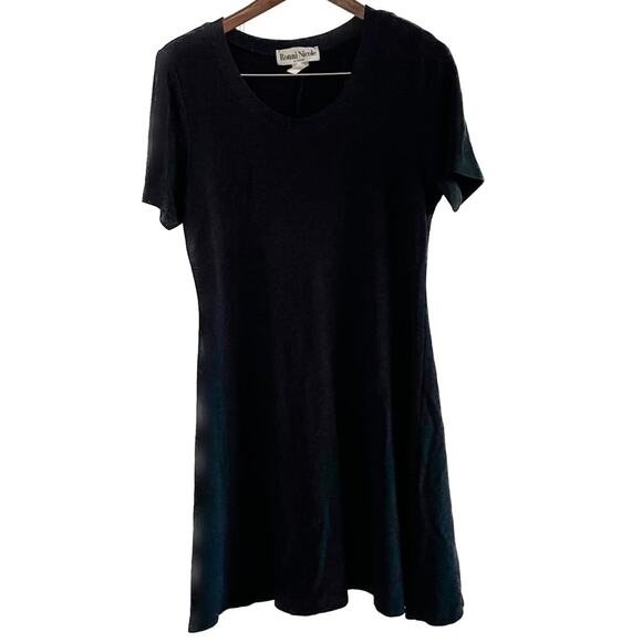 Vintage 80s black scuba knit semi sheer casual skater dress size M medium - Picture 1 of 7